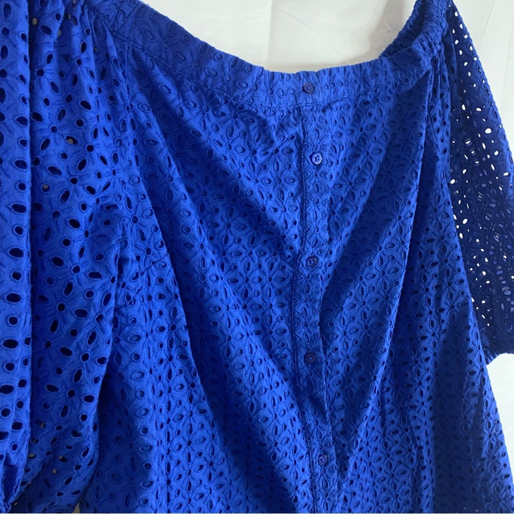 NWT Lauren Ralph Lauren Eyelet Cotton Button Blue Off The Shoulder Blouse, XL - Picture 9 of 13